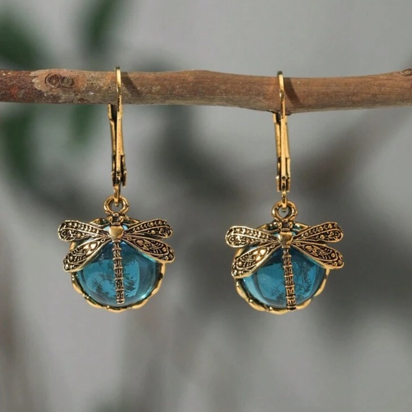 Vintage Gemstone Dragonfly Earrings - Picture 2 of 3